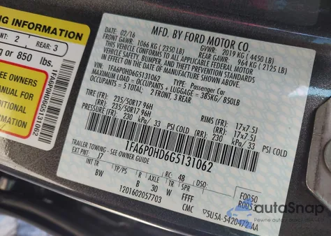 2016 Ford Fusion Se z USA, uszkodzony, nr VIN 1FA6P0HD6G5131062